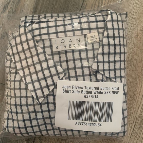 NWT JOAN RIVERS TEXTURED BUTTON FRONT SHIRT W/SIDE BUTTONS WHITE/BLACK XS, XXS - Picture 9 of 14